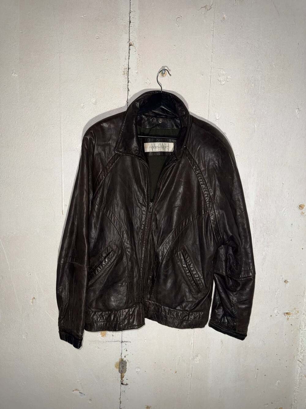 Vintage 90s Andrew Marc Brown Zip-Up Leather Bomber Jacket - Size Medium